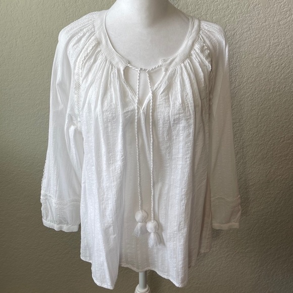 🆕 J Crew Peasant Top in Textured Voile Lace Trim - Picture 3 of 9